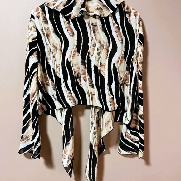 Joseph Ribkoff Black & Cream Striped Cover up shrug bolero cardigan blouse Sz 14 - Picture 3 of 7